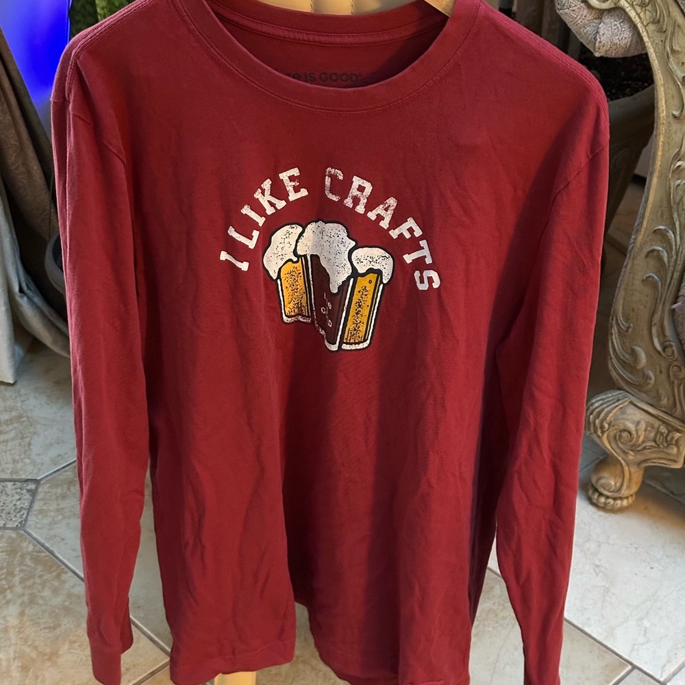 Red Long Sleeve Shirt with Beer Graphic size L
